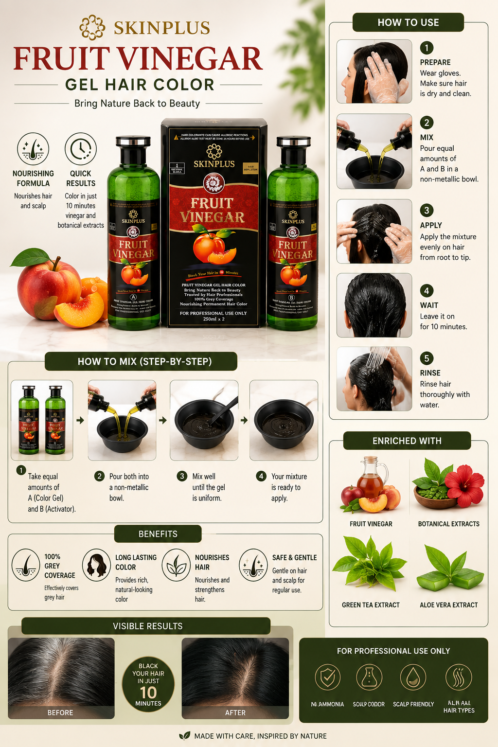 Fruit vinegar hair black colour 100ml 1+1 bottel